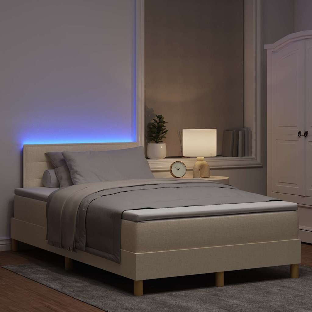 LED Box Spring Krevet s LED trakama Krema 120 x 190 cm tkanina