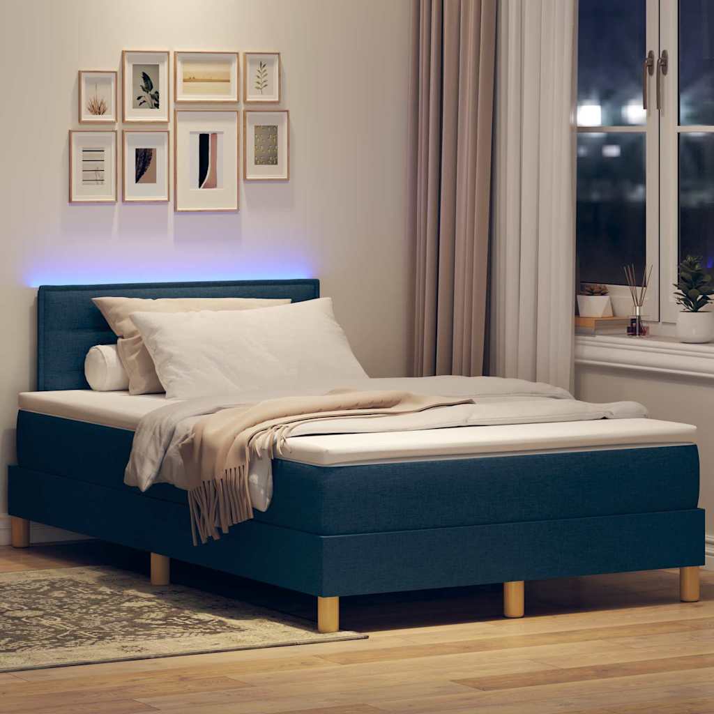 LED Box Spring Krevet s LED trakama Plava 120 x 190 cm tkanina