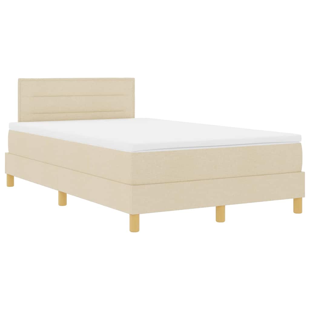 LED Box Spring Krevet s LED trakama Krema 120 x 200 cm tkanina