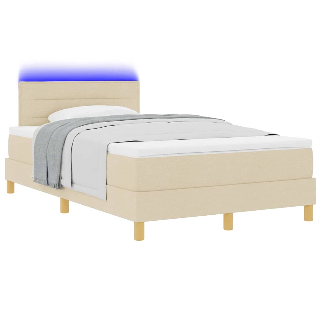 LED Box Spring Krevet s LED trakama Krema 120 x 200 cm tkanina