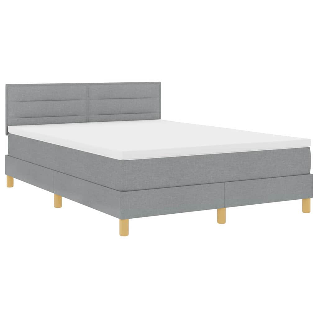 LED Box Spring Krevet Svijetlo siva 140 x 190 cm tkanina