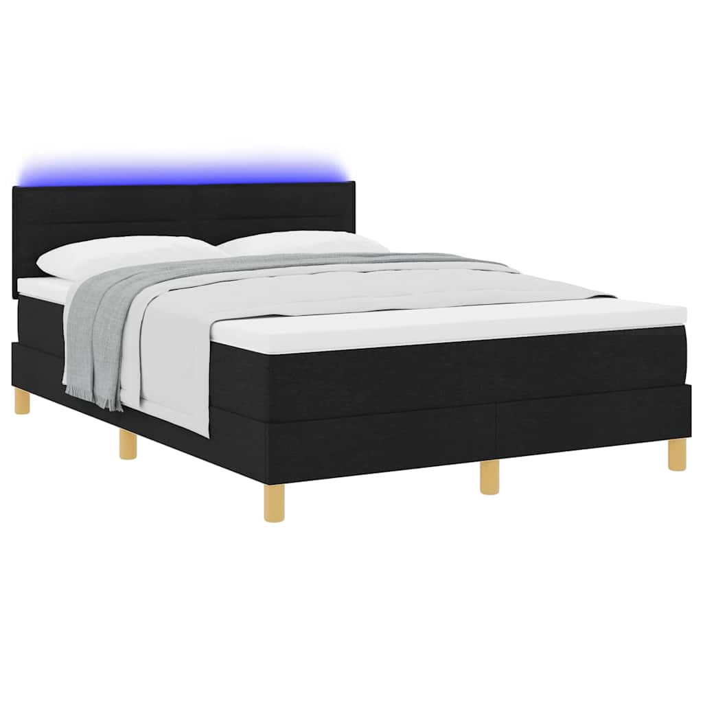 LED Box Spring Krevet s LED trakama Crna 140 x 190 cm tkanina