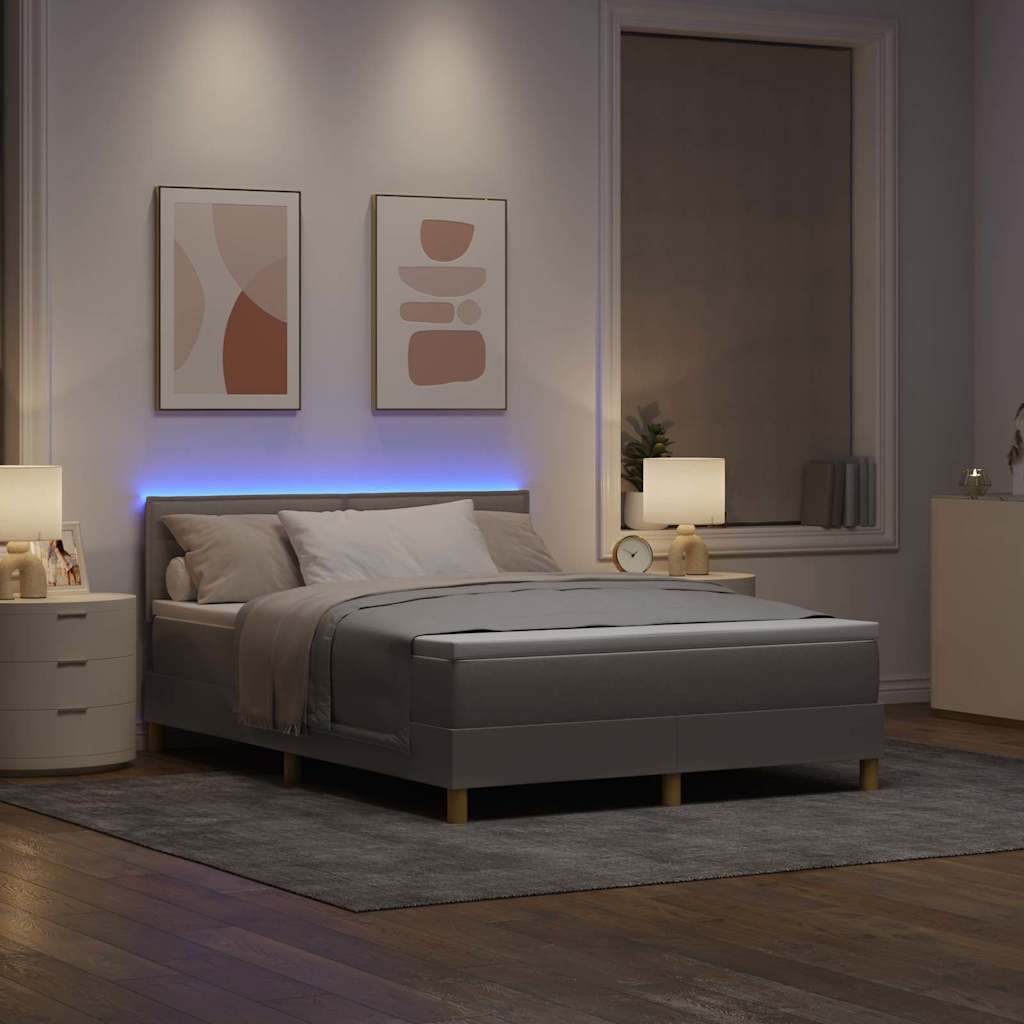 LED Box Spring Krevet Sivo-smeđa 140 x 200 cm tkanina