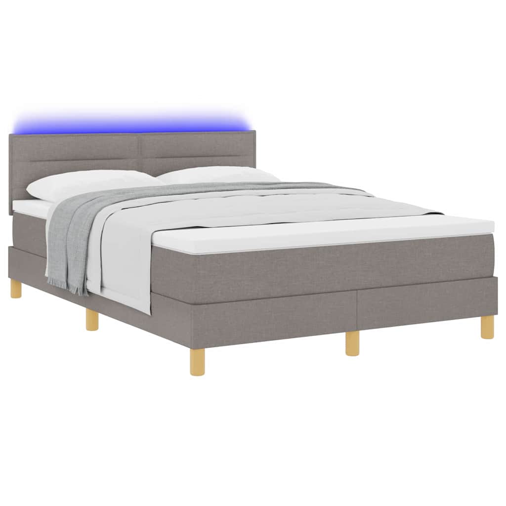 LED Box Spring Krevet Sivo-smeđa 140 x 200 cm tkanina