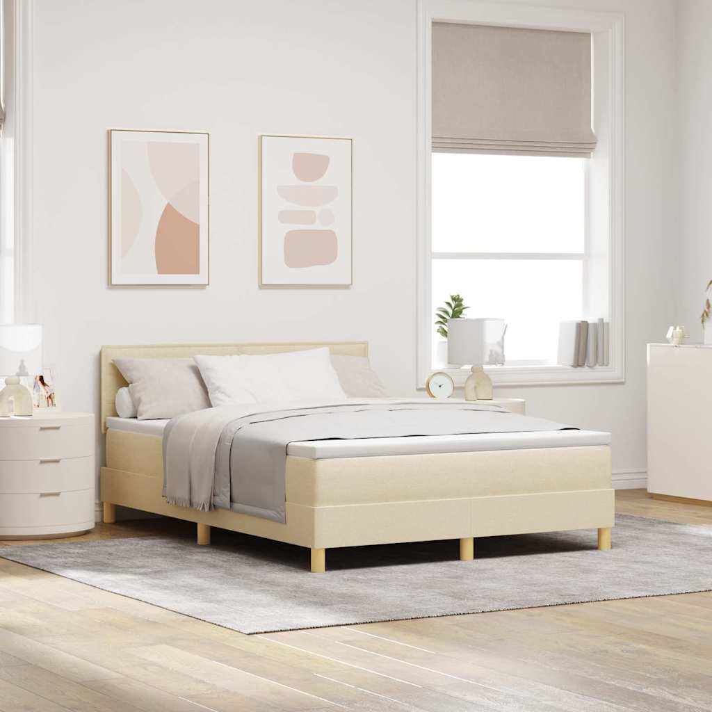 LED Box Spring Krevet s LED trakama Krema 140 x 200 cm tkanina