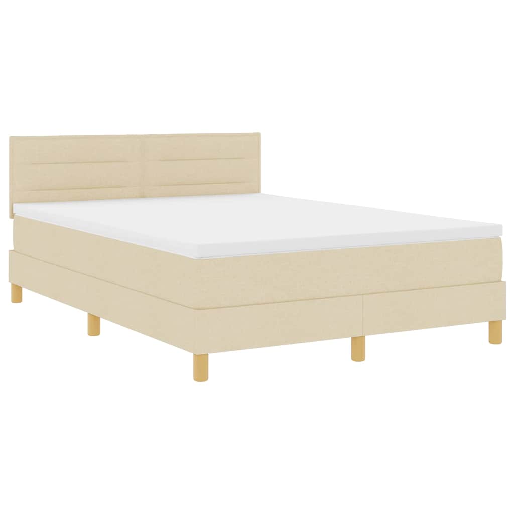 LED Box Spring Krevet s LED trakama Krema 140 x 200 cm tkanina