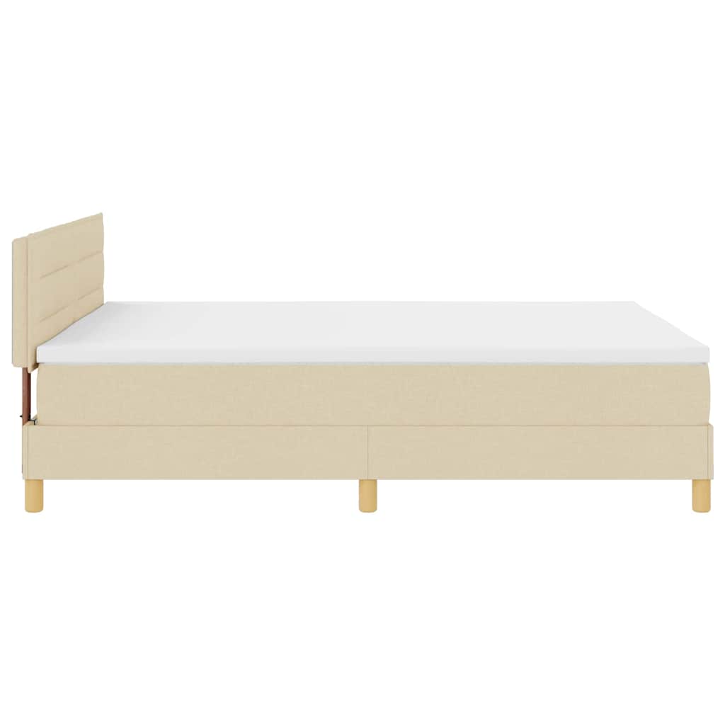 LED Box Spring Krevet s LED trakama Krema 140 x 200 cm tkanina
