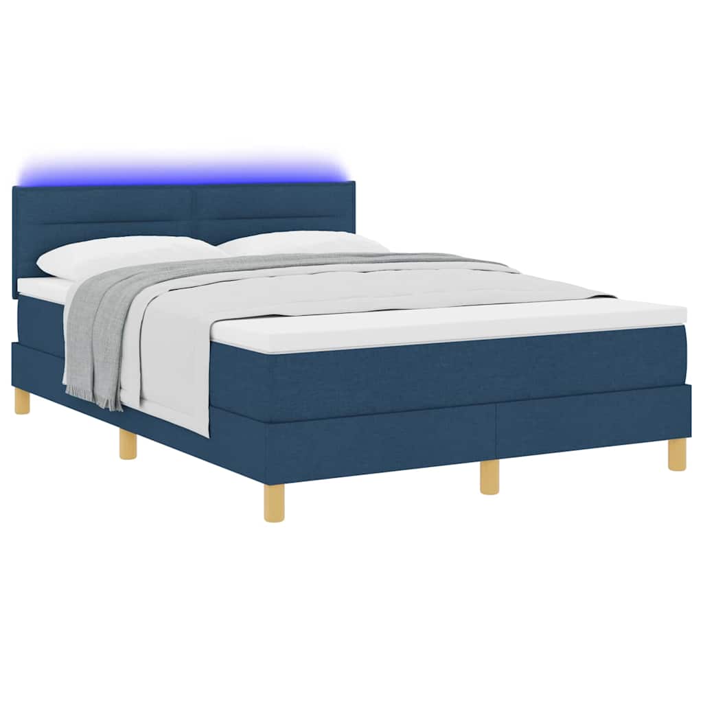 LED Box Spring Krevet s jastukom Plava 140 x 200 cm tkanina