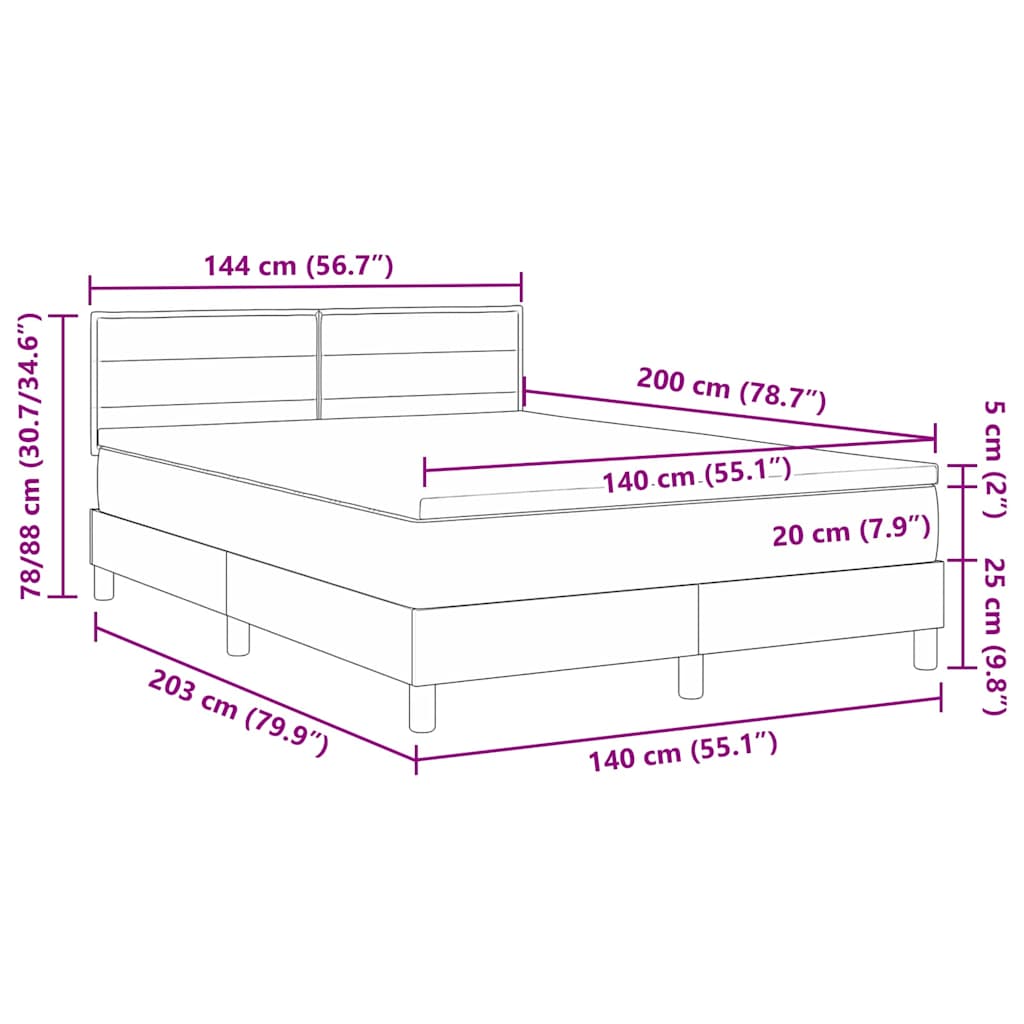 LED Box Spring Krevet s jastukom Plava 140 x 200 cm tkanina