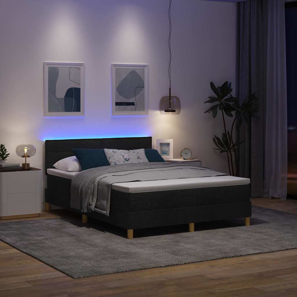 LED Box Spring Krevet s LED trakama Crna 160 x 200 cm tkanina