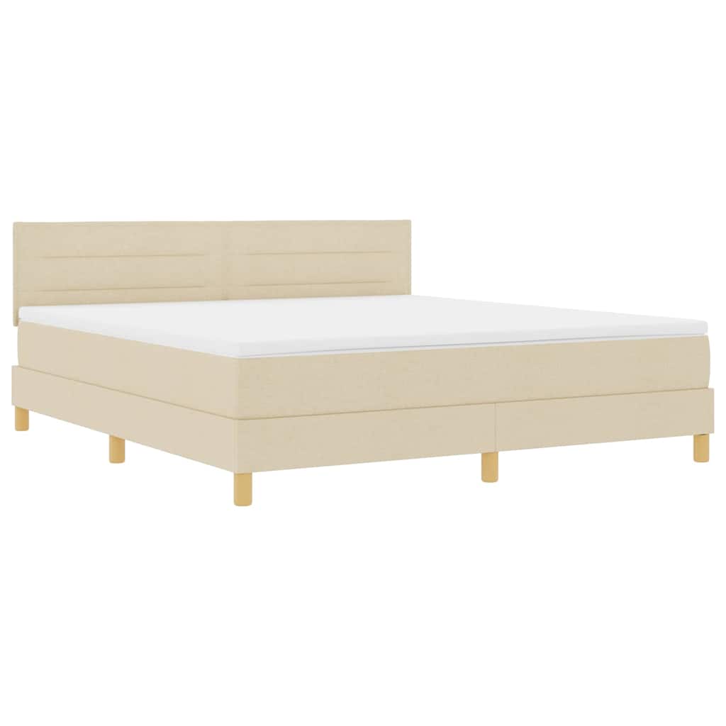 LED Box Spring Krevet s LED trakama Krema 180 x 200 cm tkanina
