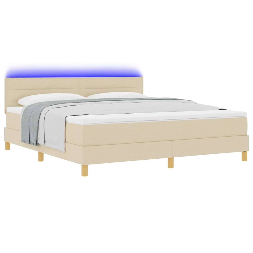 LED Box Spring Krevet s LED trakama Krema 180 x 200 cm tkanina