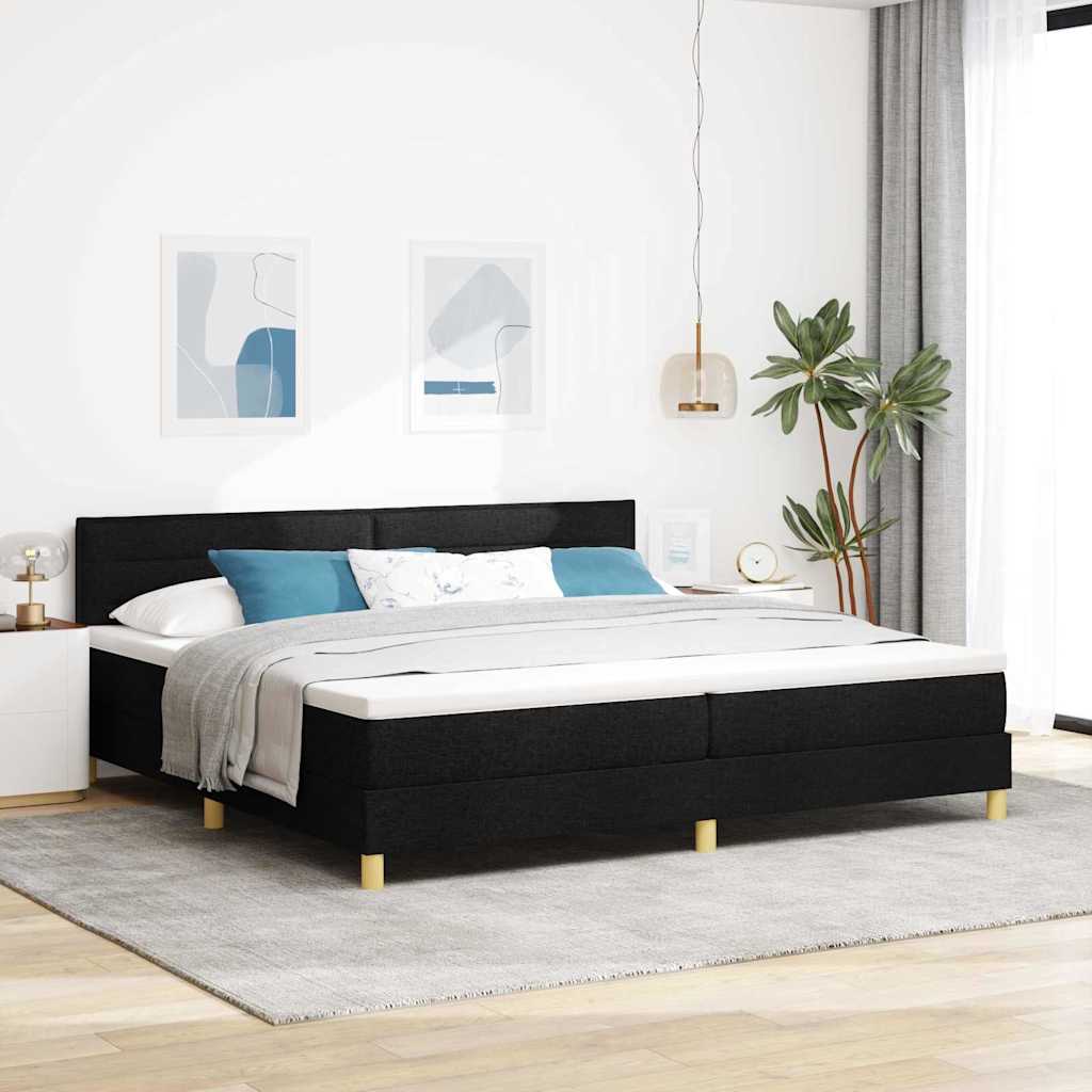 LED Box Spring Krevet s LED trakama Crna 200 x 200 cm tkanina