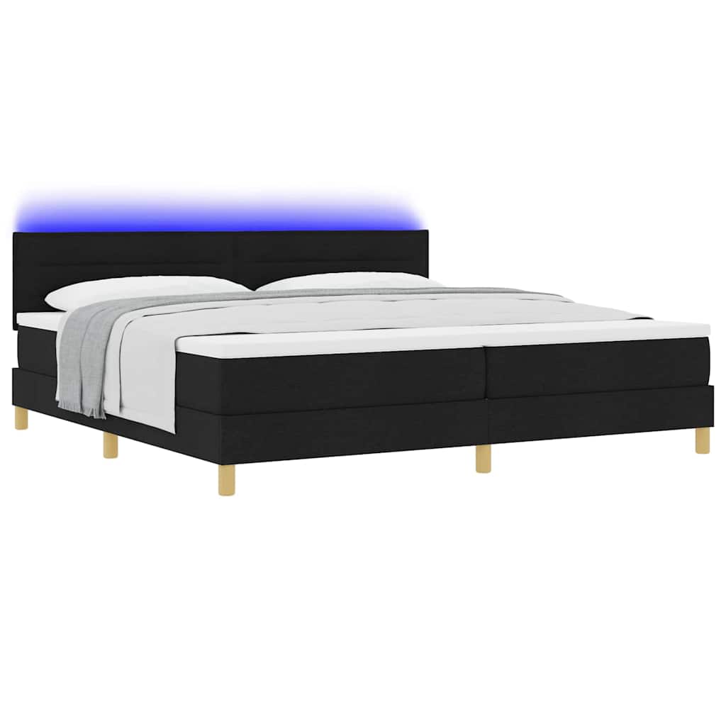LED Box Spring Krevet s LED trakama Crna 200 x 200 cm tkanina