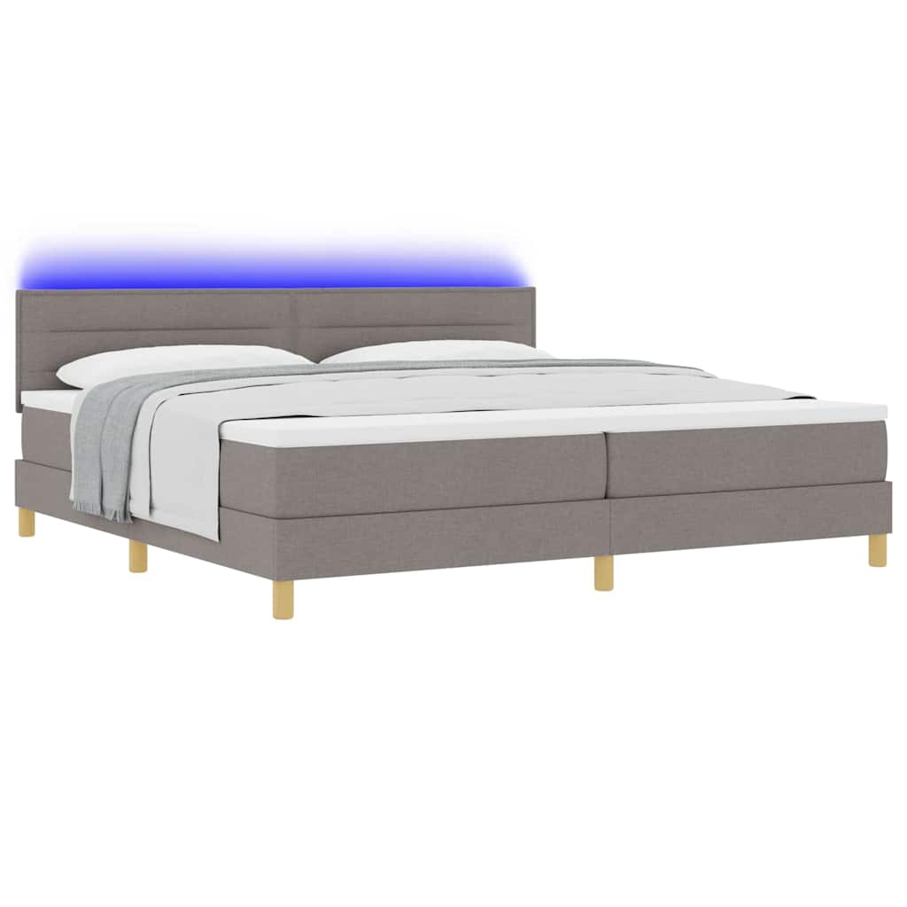 LED Box Spring Krevet Sivo-smeđa 200 x 200 cm tkanina