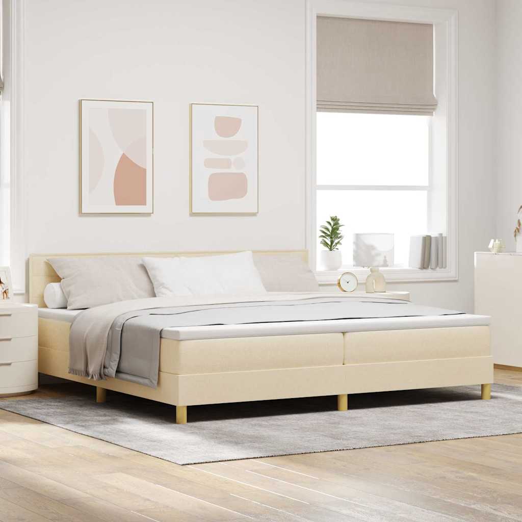 LED Box Spring Krevet s LED trakama Krema 200 x 200 cm tkanina