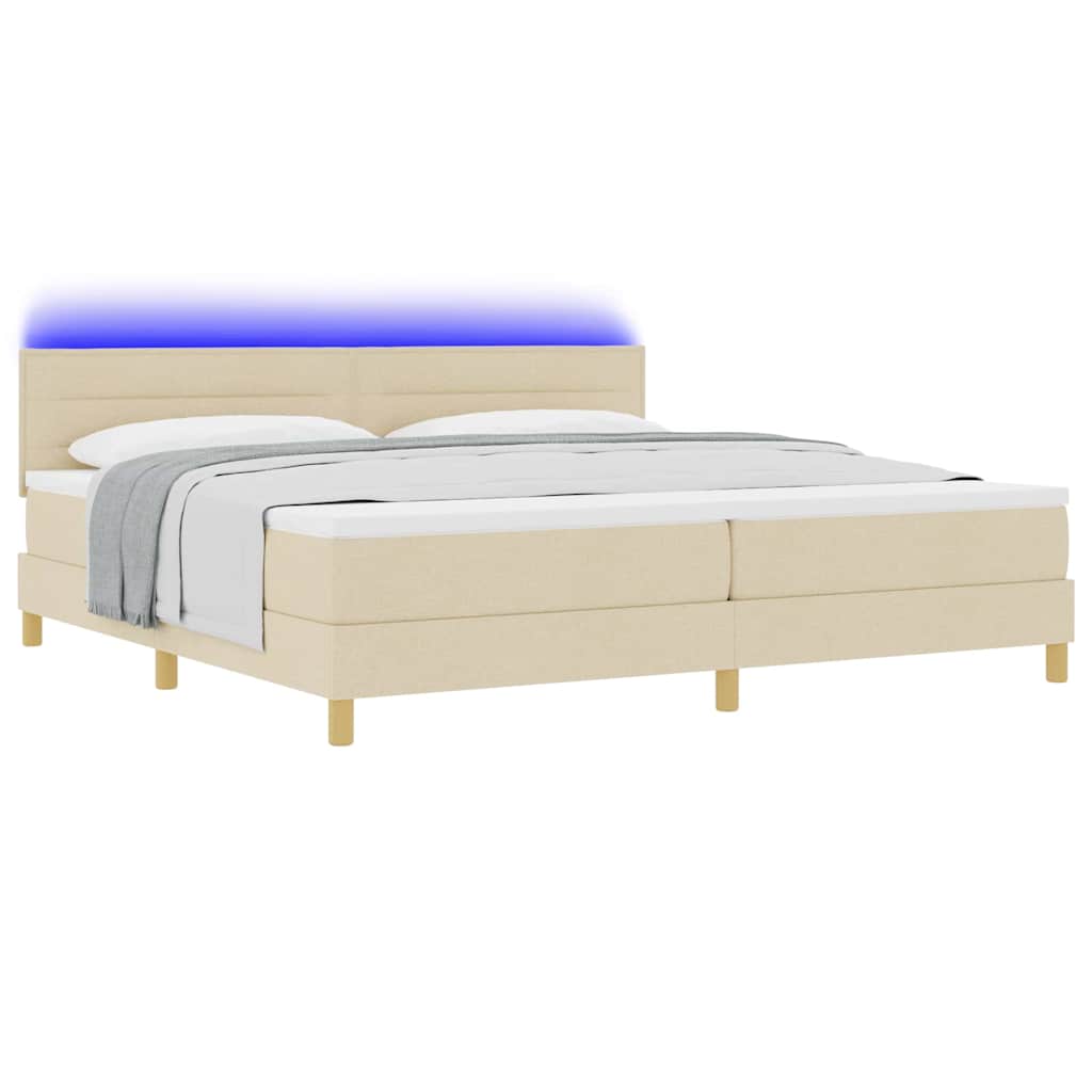 LED Box Spring Krevet s LED trakama Krema 200 x 200 cm tkanina