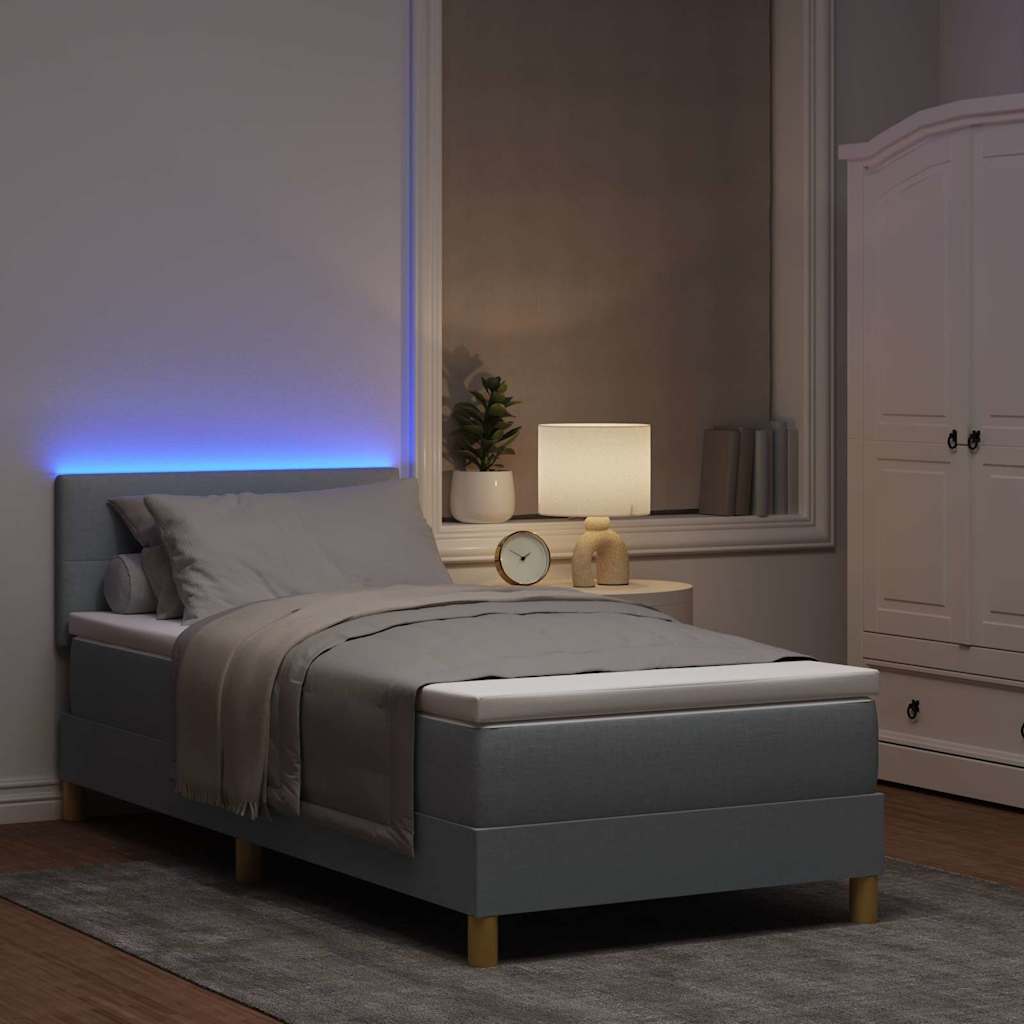LED Box Spring Krevet Svijetlo siva 90 x 190 cm tkanina