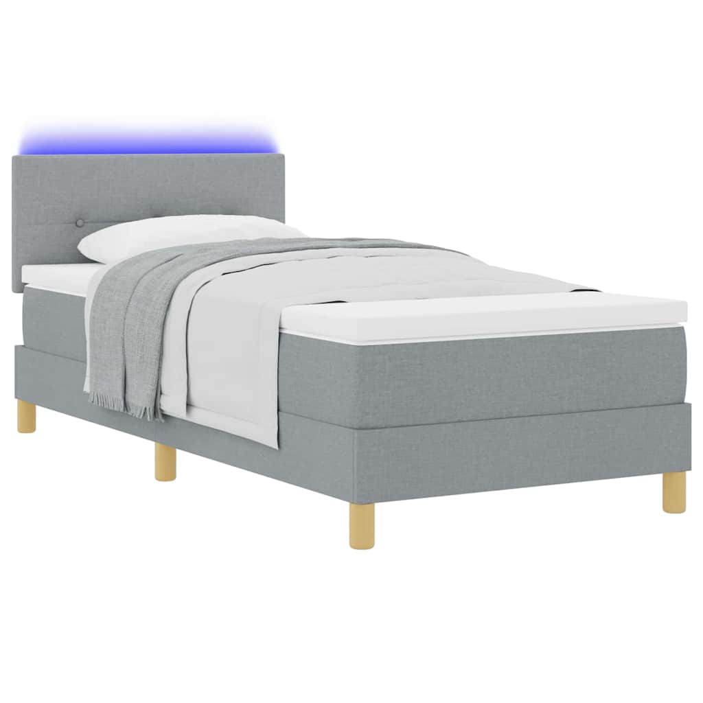 LED Box Spring Krevet Svijetlo siva 90 x 190 cm tkanina