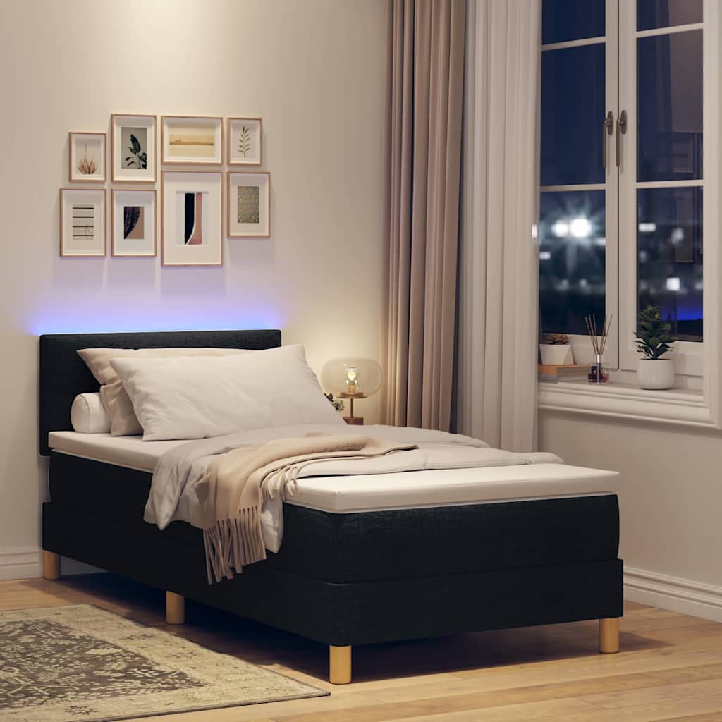 LED Box Spring Krevet s LED trakama Crna 100 x 200 cm tkanina