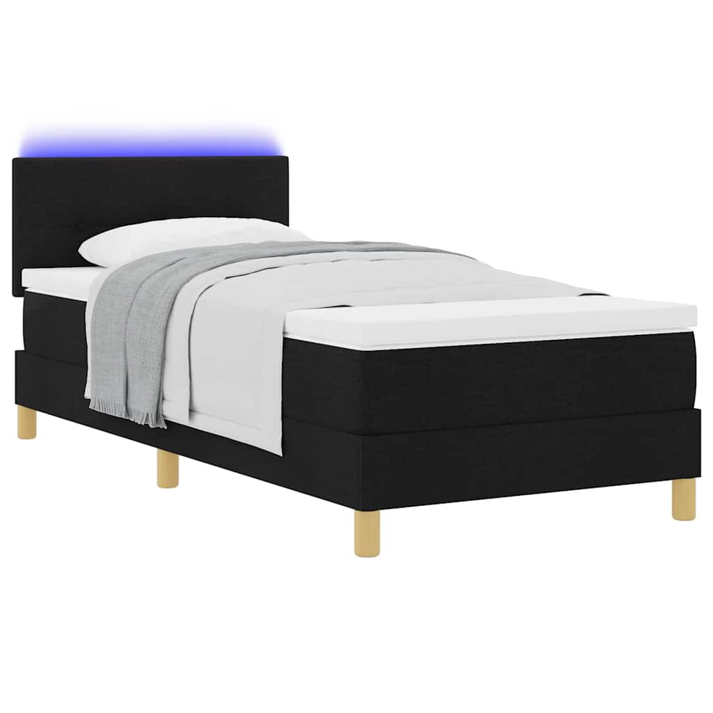 LED Box Spring Krevet s LED trakama Crna 100 x 200 cm tkanina
