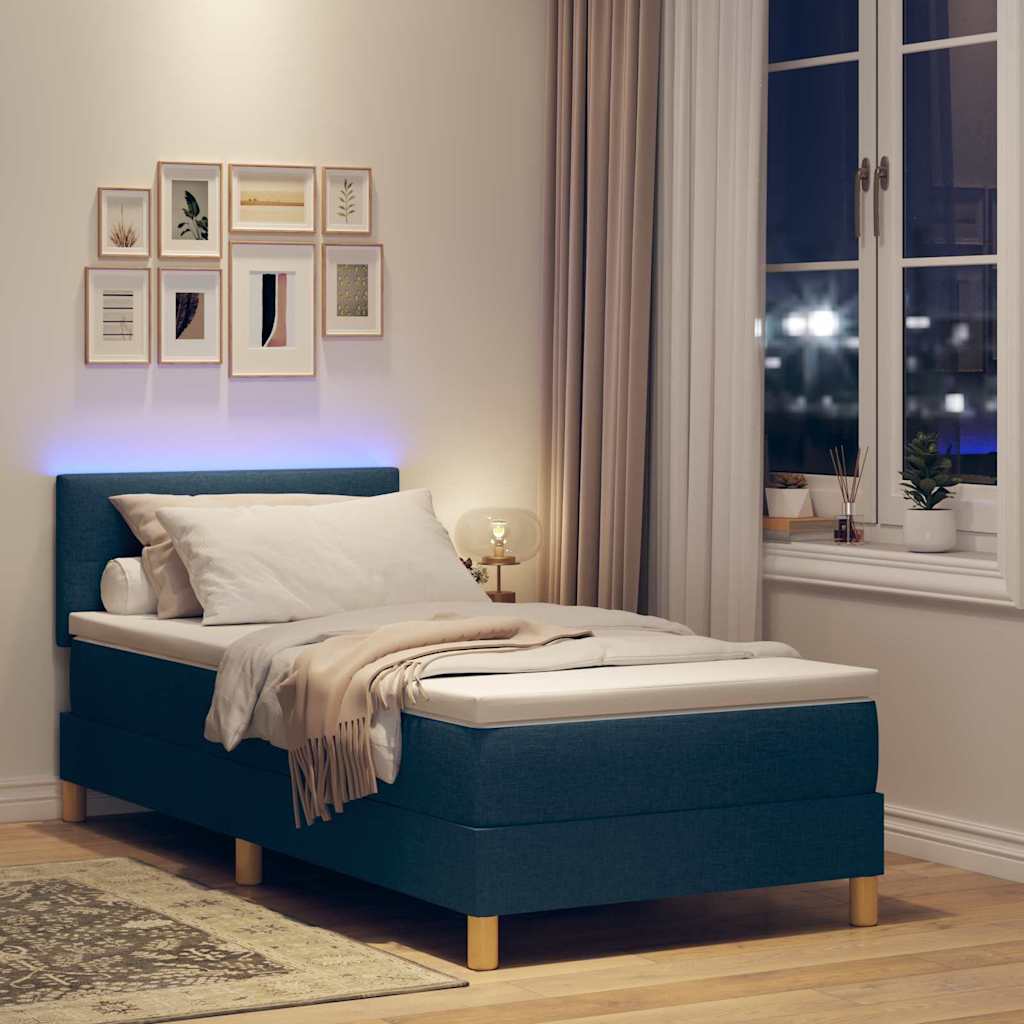 LED Box Spring Krevet s LED trakama Plava 100 x 200 cm tkanina