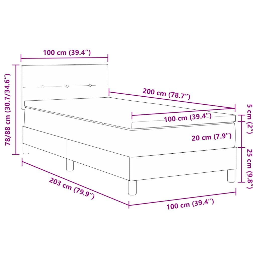 LED Box Spring Krevet s LED trakama Plava 100 x 200 cm tkanina