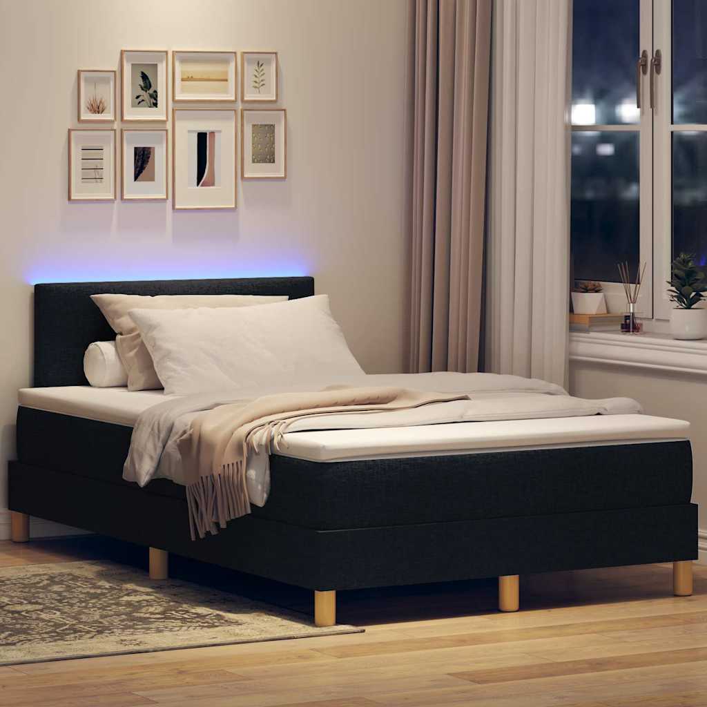 LED Box Spring Krevet s LED trakama Crna 120 x 190 cm tkanina