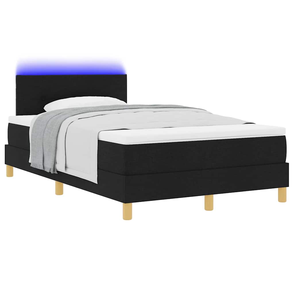 LED Box Spring Krevet s LED trakama Crna 120 x 190 cm tkanina