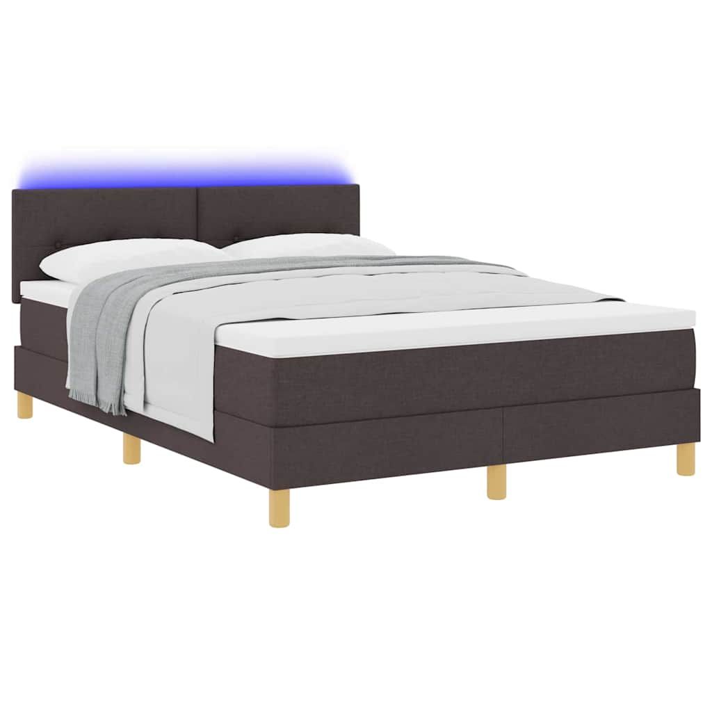 LED Box Spring Krevet Tamno smeđa 140 x 190 cm tkanina