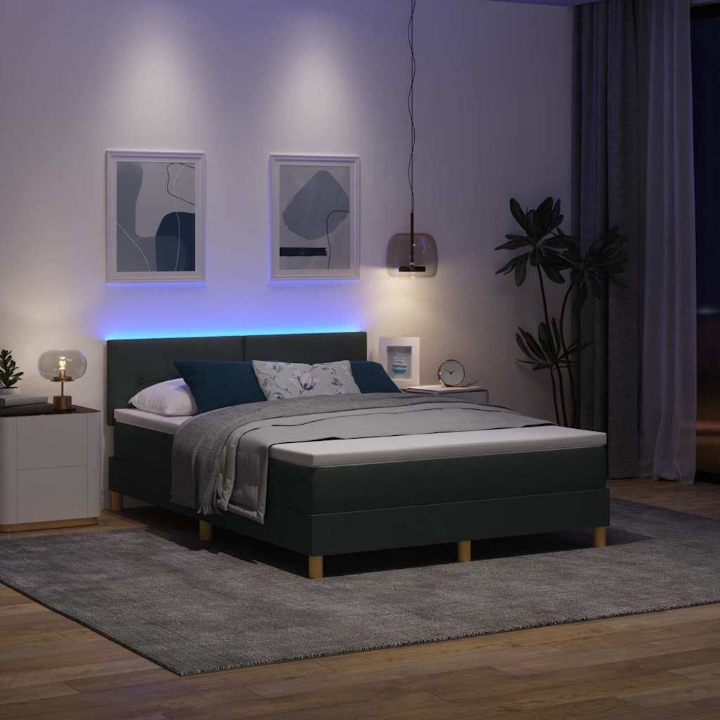 LED Box Spring Krevet Tamno siva 140 x 200 cm tkanina