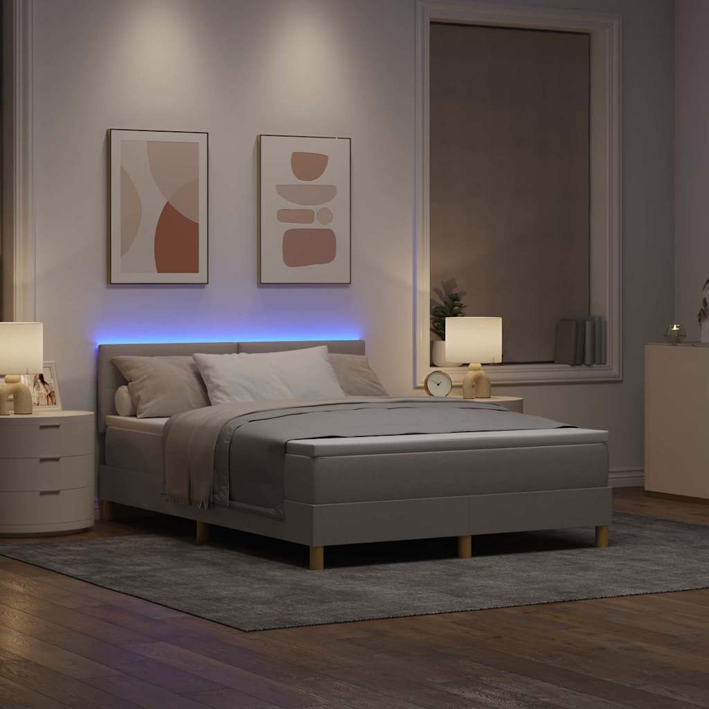LED Box Spring Krevet Sivo-smeđa 140 x 200 cm tkanina