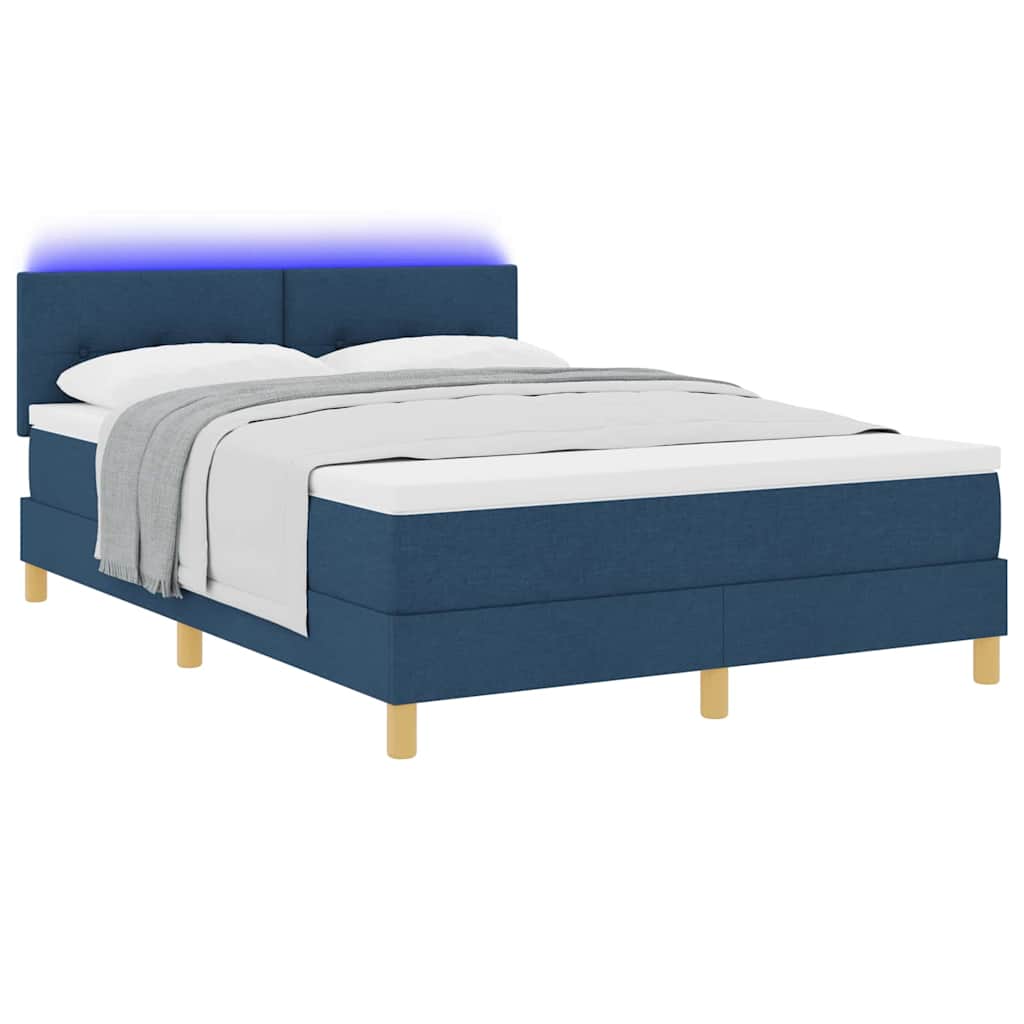 LED Box Spring Krevet s LED trakama Plava 140 x 200 cm tkanina
