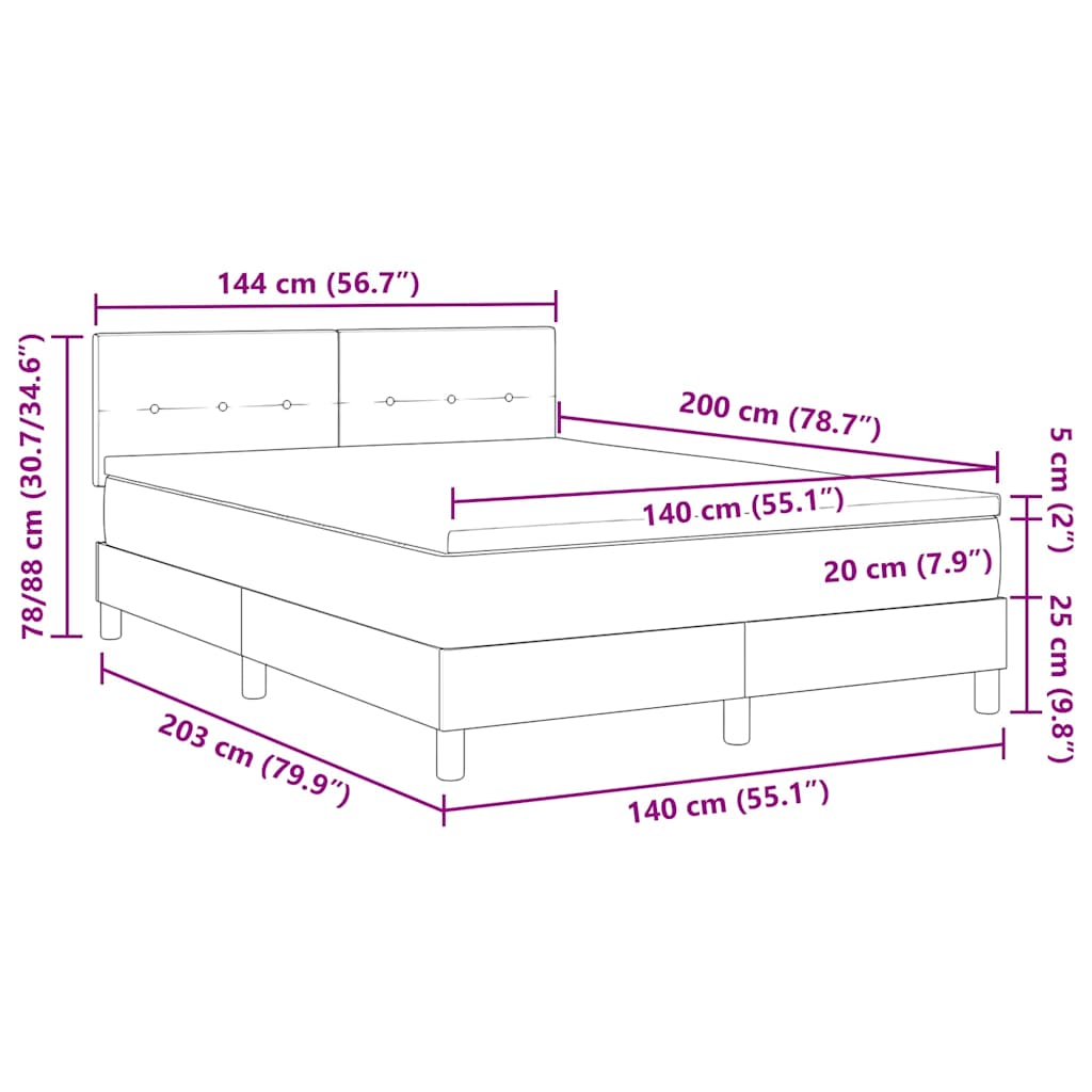 LED Box Spring Krevet s LED trakama Plava 140 x 200 cm tkanina