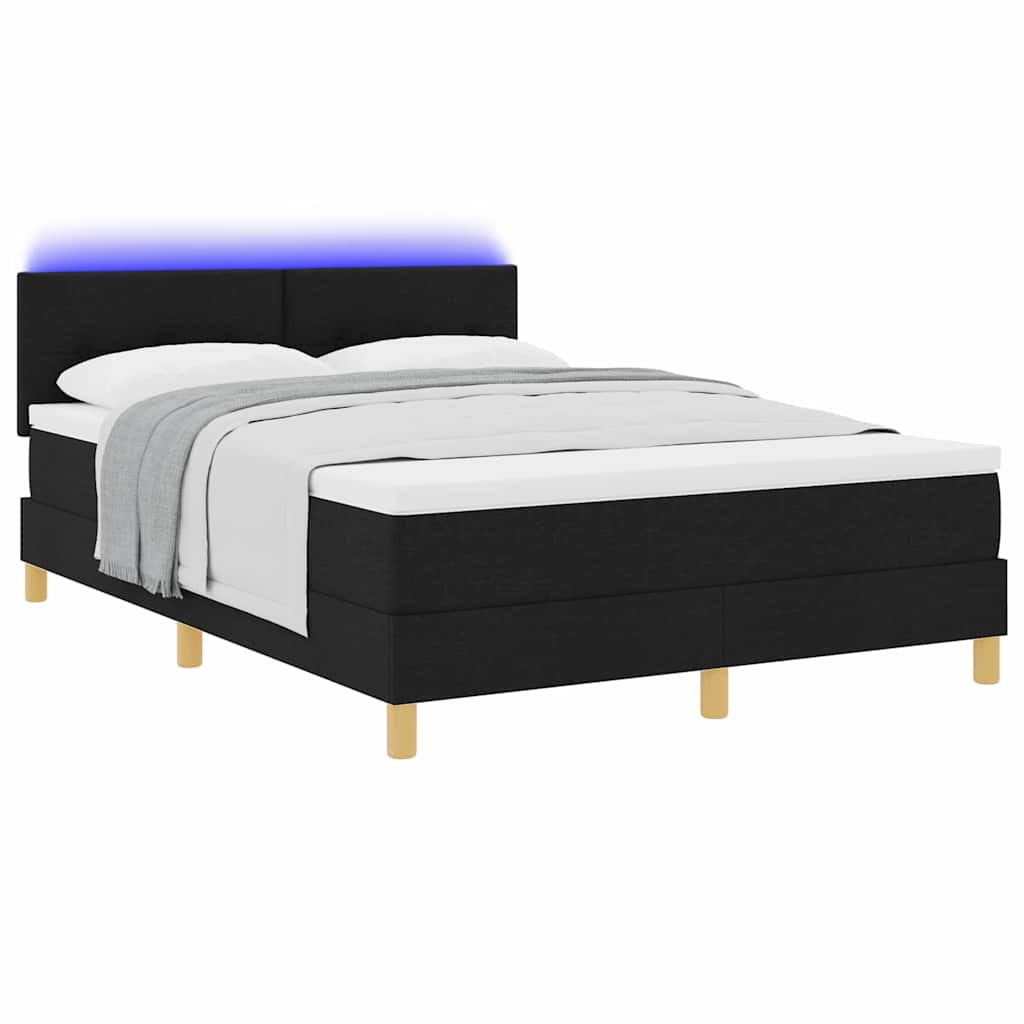 LED Box Spring Krevet s jastukom Crna 160 x 200 cm tkanina