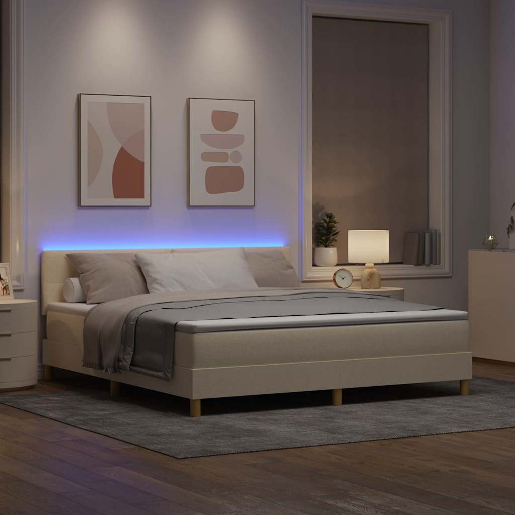 LED Box Spring Krevet s LED trakama Krema 180 x 200 cm tkanina