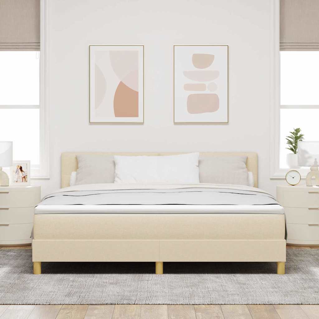 LED Box Spring Krevet s LED trakama Krema 180 x 200 cm tkanina