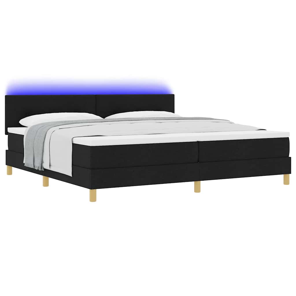LED Box Spring Krevet s LED trakama Crna 200 x 200 cm tkanina