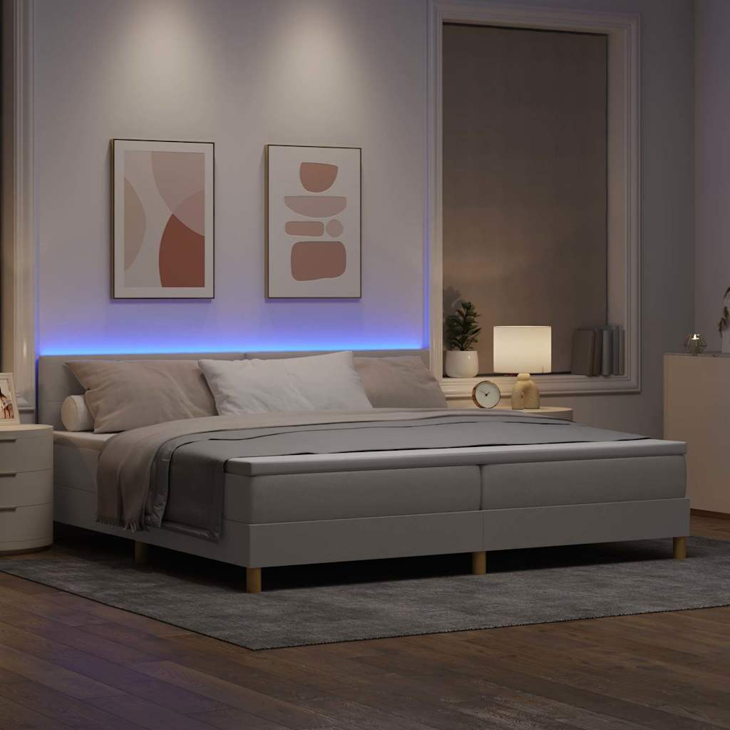LED Box Spring Krevet Sivo-smeđa 200 x 200 cm tkanina