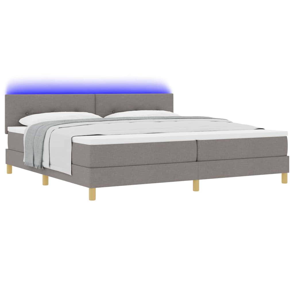 LED Box Spring Krevet Sivo-smeđa 200 x 200 cm tkanina