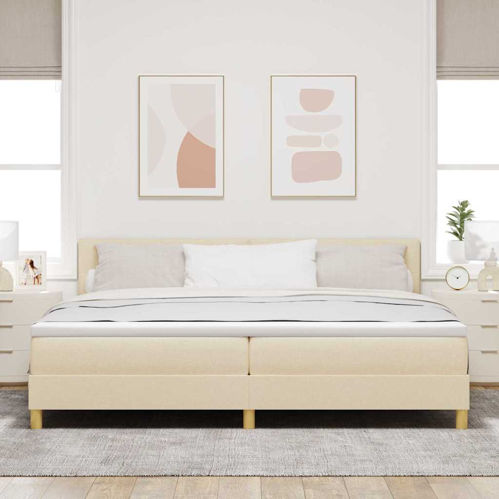 LED Box Spring Krevet s jastukom Krema 200 x 200 cm tkanina
