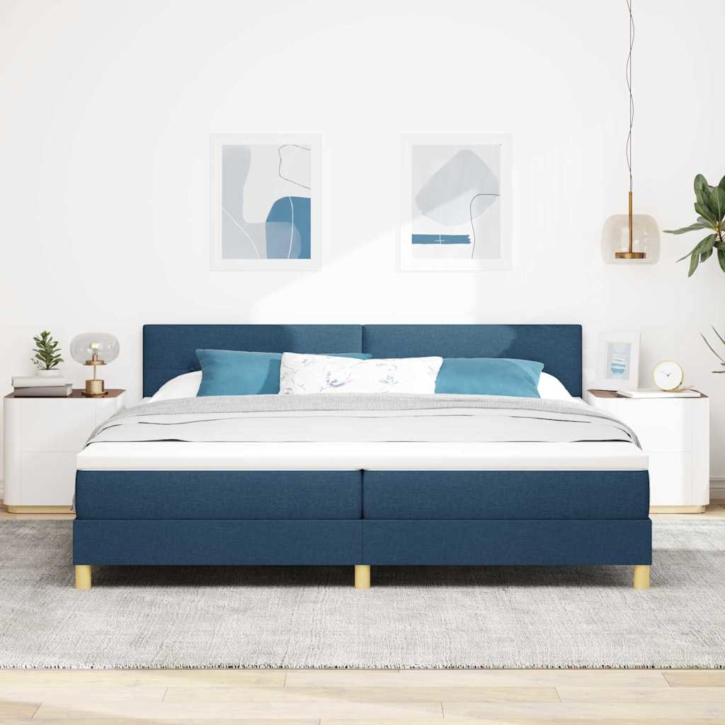 LED Box Spring Krevet s LED trakama Plava 200 x 200 cm tkanina