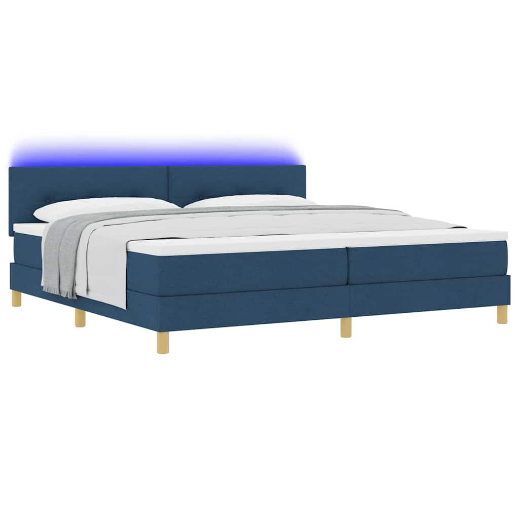 LED Box Spring Krevet s LED trakama Plava 200 x 200 cm tkanina