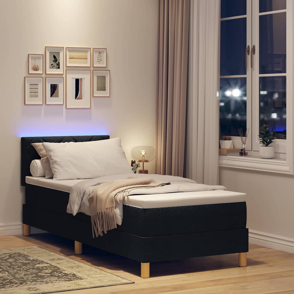 LED Box Spring Krevet s jastukom Crna 80 x 200 cm tkanina