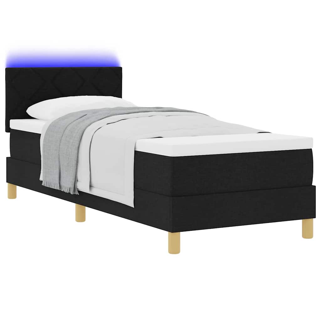 LED Box Spring Krevet s jastukom Crna 80 x 200 cm tkanina
