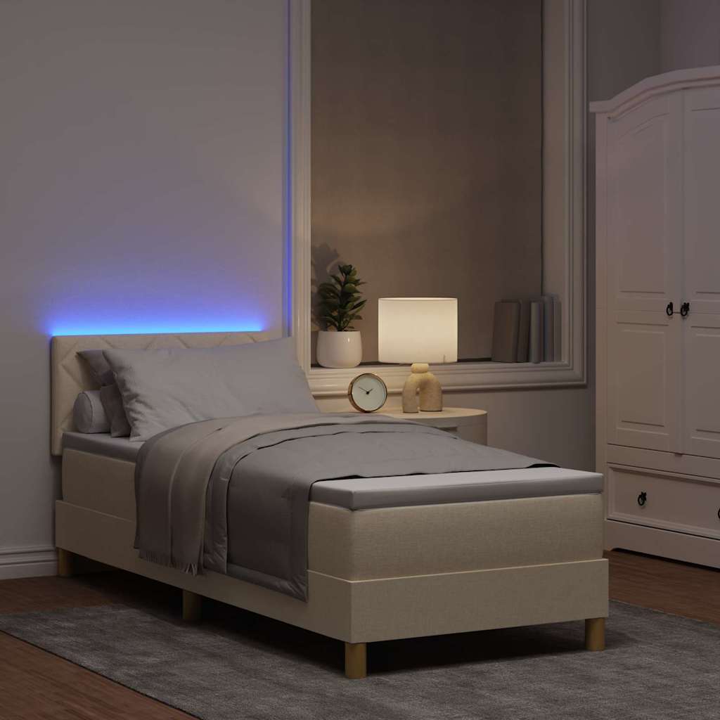LED Box Spring Krevet s LED trakama Krema 80 x 200 cm tkanina