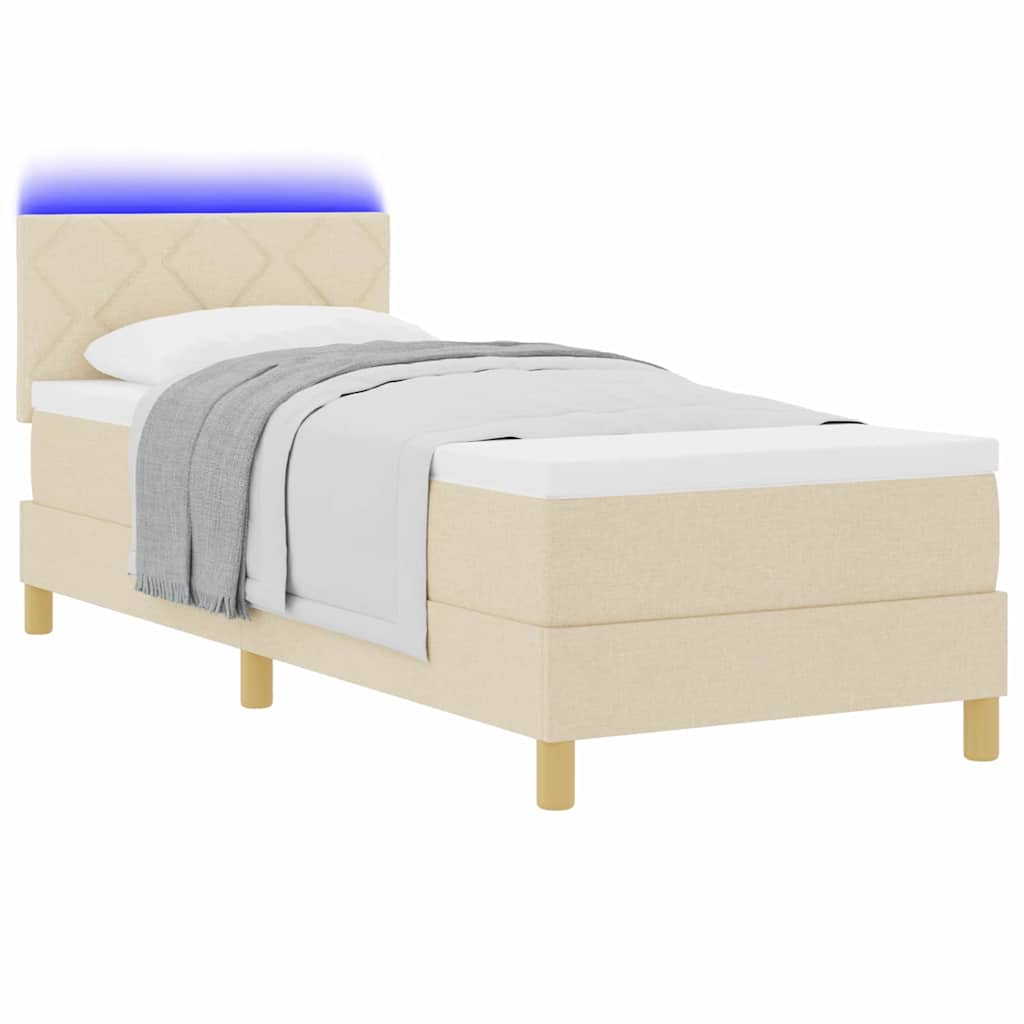 LED Box Spring Krevet s LED trakama Krema 80 x 200 cm tkanina