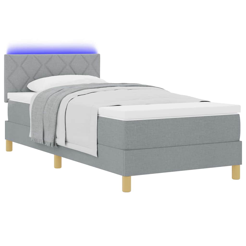LED Box Spring Krevet Svijetlo siva 90 x 190 cm tkanina