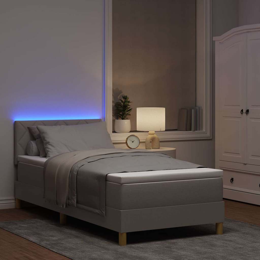 LED Box Spring Krevet Sivo-smeđa 90 x 190 cm tkanina