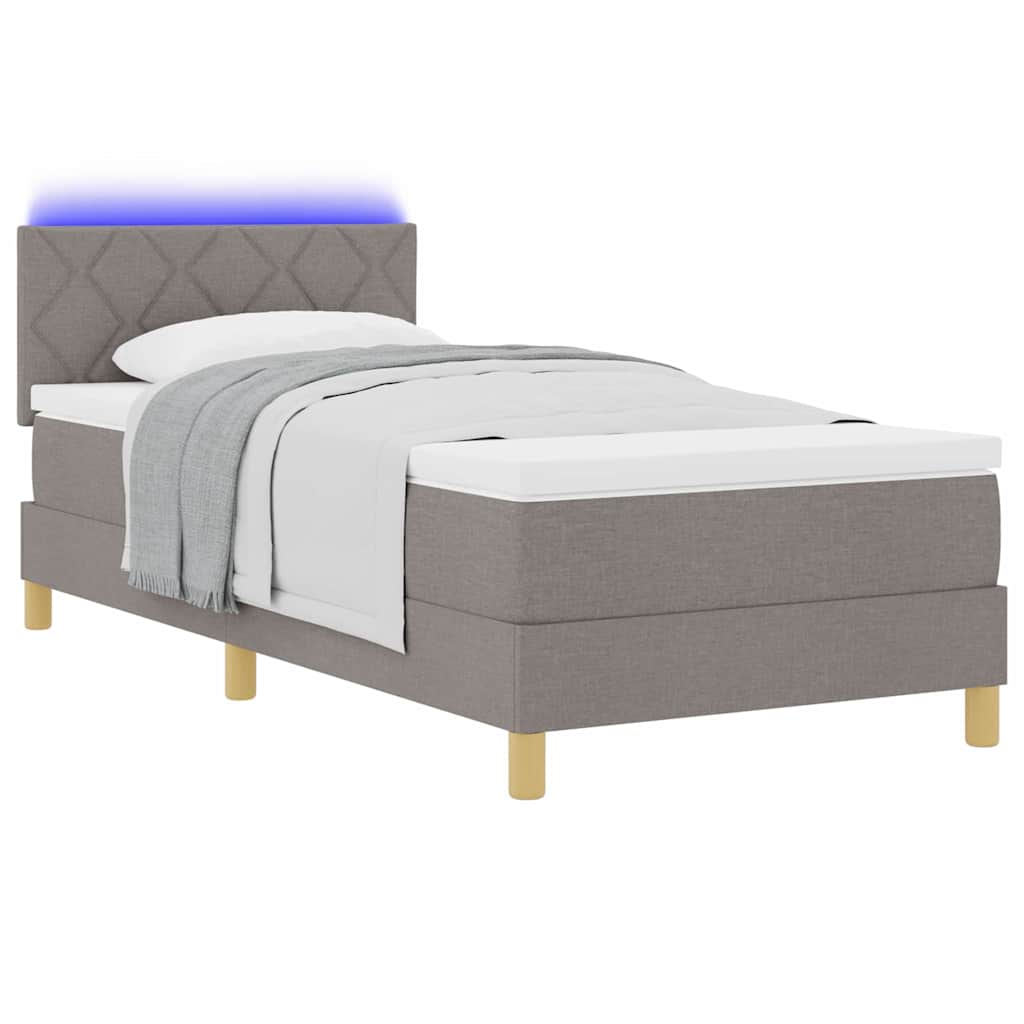 LED Box Spring Krevet Sivo-smeđa 90 x 190 cm tkanina